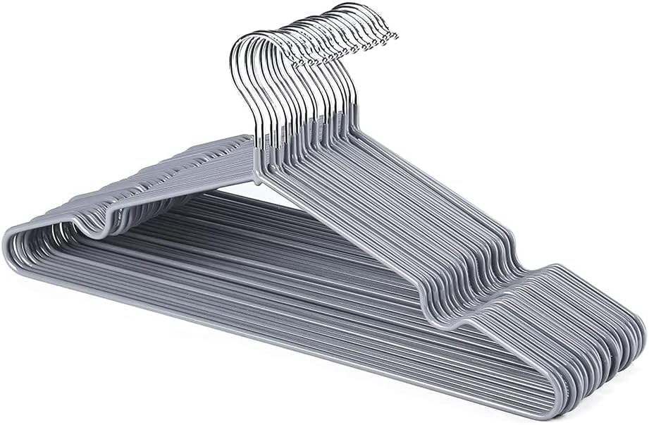 LENDIS 50-Pack Non-Slip Stainless Steel Hangers, Metal Hangers, Slim Space-Saving Design, Sturdy and Durable Hangers for Suits, Coats, Dresses, Jackets, Pants and Various Garments (50 Pack, Grey)
