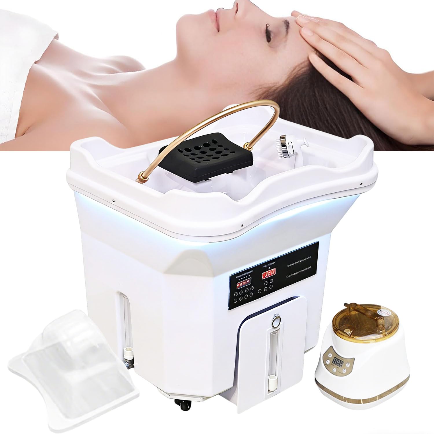 Lavatesta Portatile per Parrucchieri, Lavatesta per Disabili con Serbatoio 60L + 20L Serbatoio Rreflui, Lavateste Portatili Casa, Dotato Inalatore Vapore, Adatto Spa Saloni Parrucchiere, Bianco