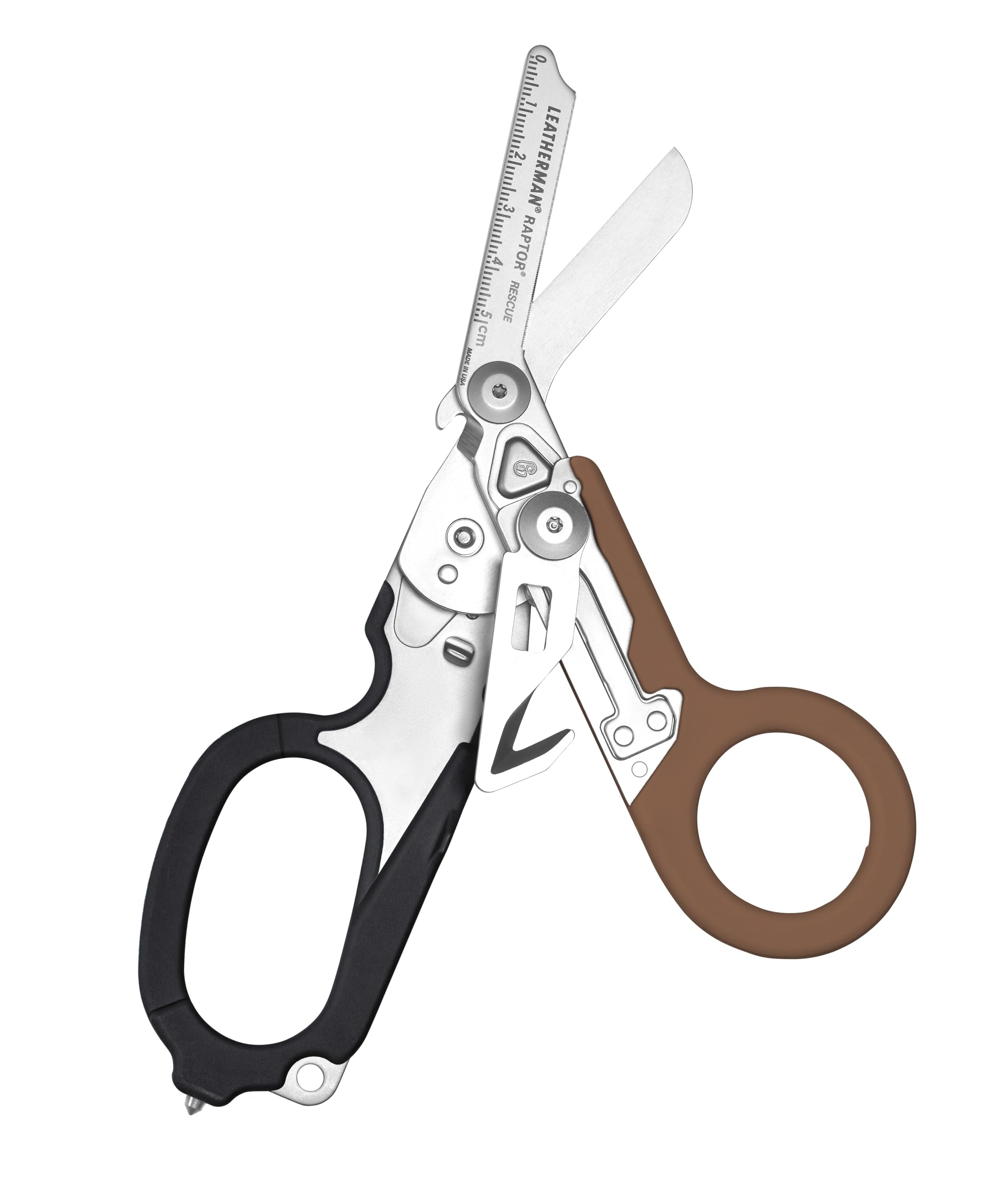 Leatherman Raptor Rescue - Cizalla Plegable de Emergencia con Corta Correas y Rompe Cristales - Tijera de Emergencia Médica, Coyote Tan/Negro con Funda Molle
