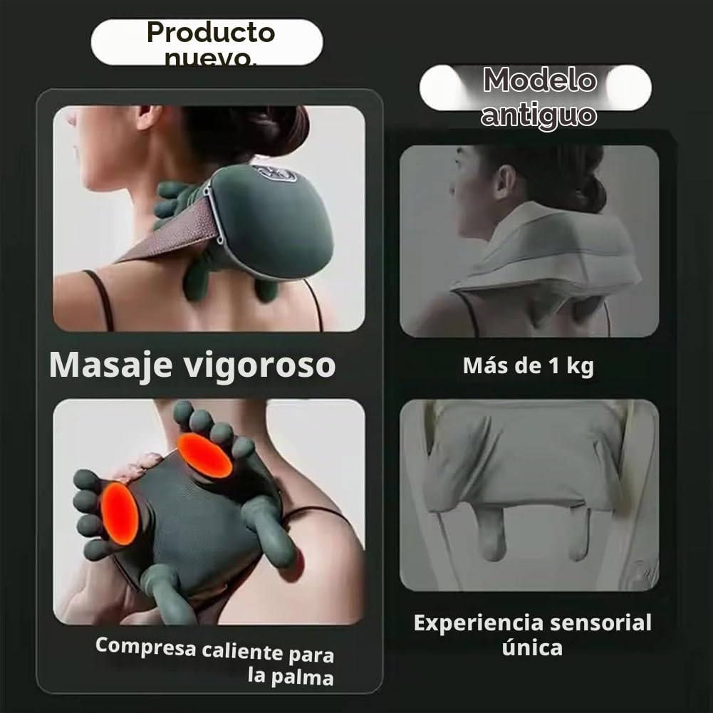 Masajeador Térmico Shiatsu 4D Portátil, Verde, Diseño Biónico de Mano, Masaje Eléctrico Profundo para Cuello y Espalda, con Amasamiento para Alivio del Dolor y Relajación Muscular (verde)