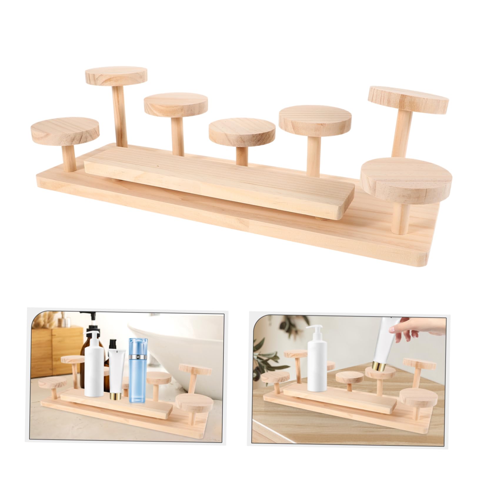 Expositor de Madera Beige para Perfumes y Plantas de Escritorio