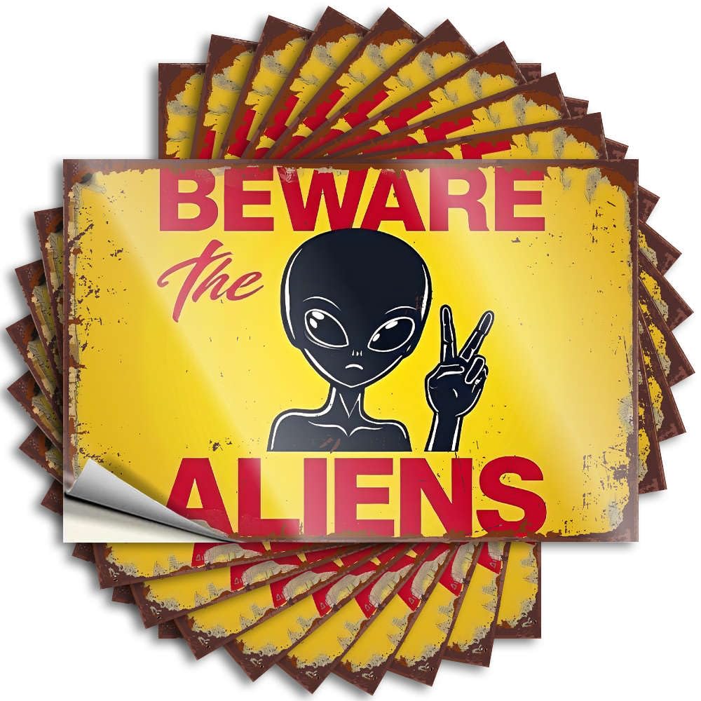 Decals Bar Accessories Man Cave Peel and Stick - Beware The Aliens Garage Cool Waterproof Vinyl for Adult(6X9CM)
