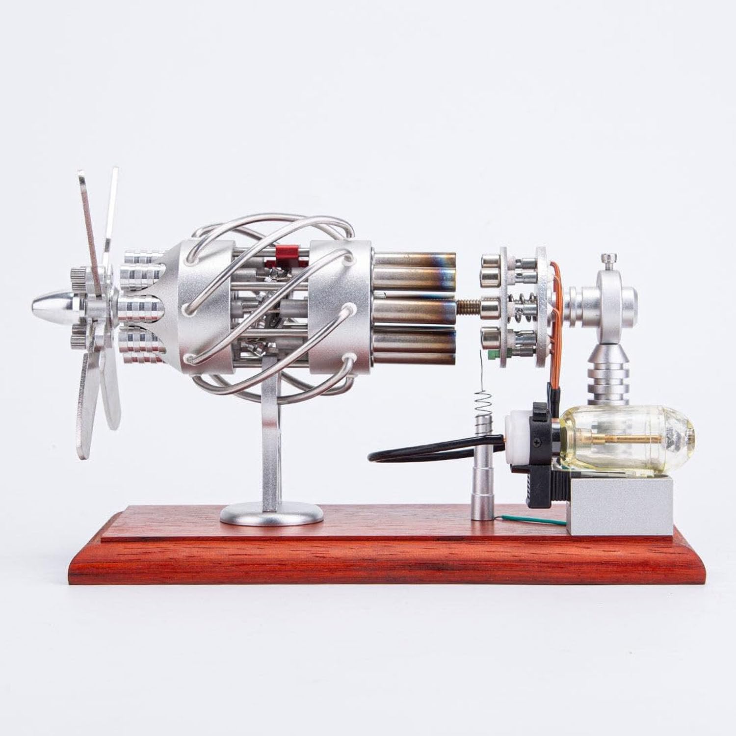 Silnik Stirlinga DowPie z 16 cylindrami i płytą swash, model mechanicznego silnika cieplnego zasilanego butanem, delikatna, industrialna ozdoba na biurko do gabinetu, biura i domu Stainlesssteel