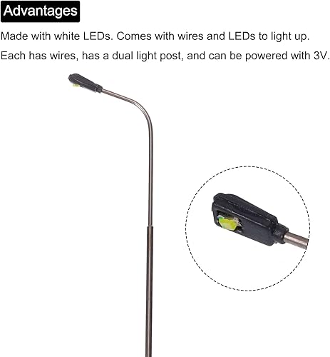 Miniatura 11 de MECCANIXITY Modelo ferroviario LED farol lámparas poste luces blancas 1/75 escala 5.9 in 5.91inch 3V, paquete de 2