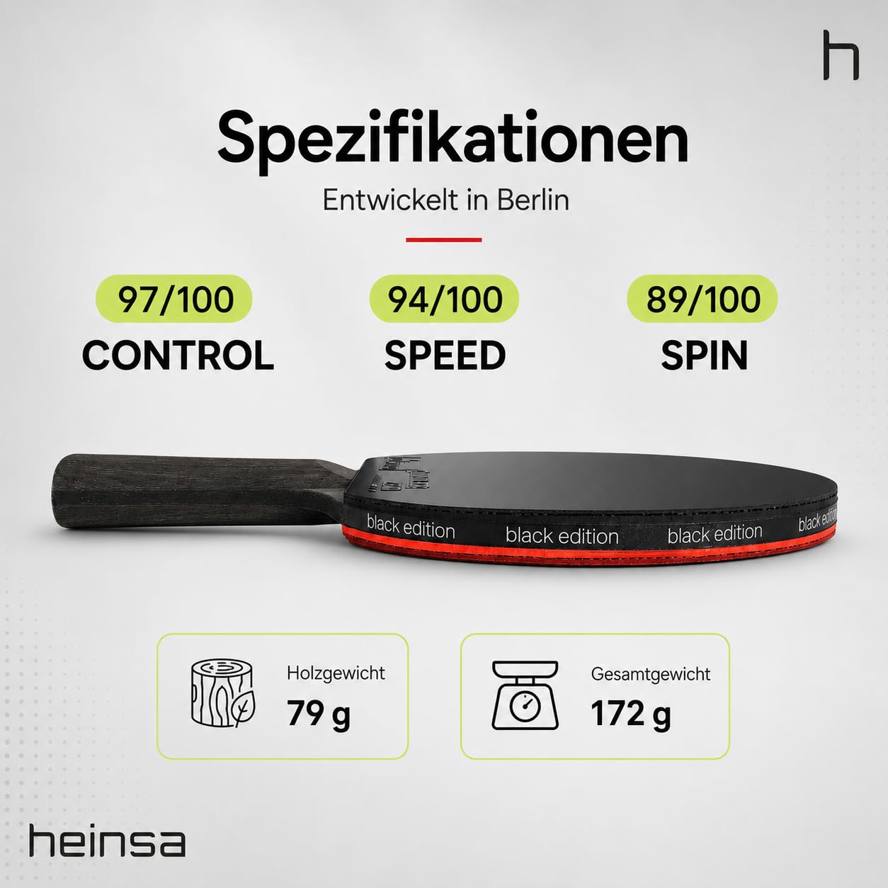 Racchetta da ping pong professionale in carbonio ITTF, approvata Black Edition in noce chiaro, con confezione premium e palline