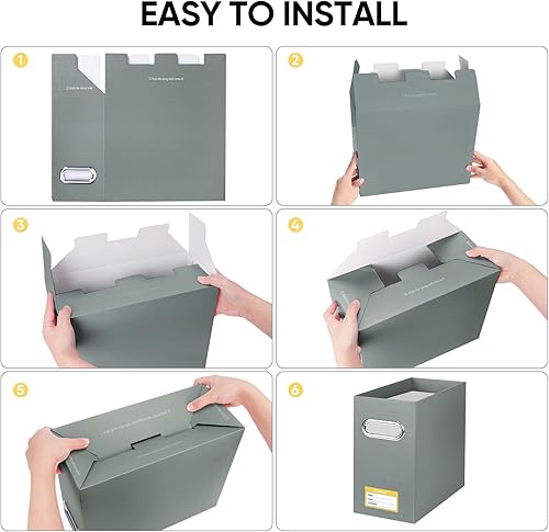 Miniatura 14 de BALEINE Caja organizadora de archivos, organizador de carpetas de archivos de cartón con asa para tamaño carta, caja de archivos plegable portátil
