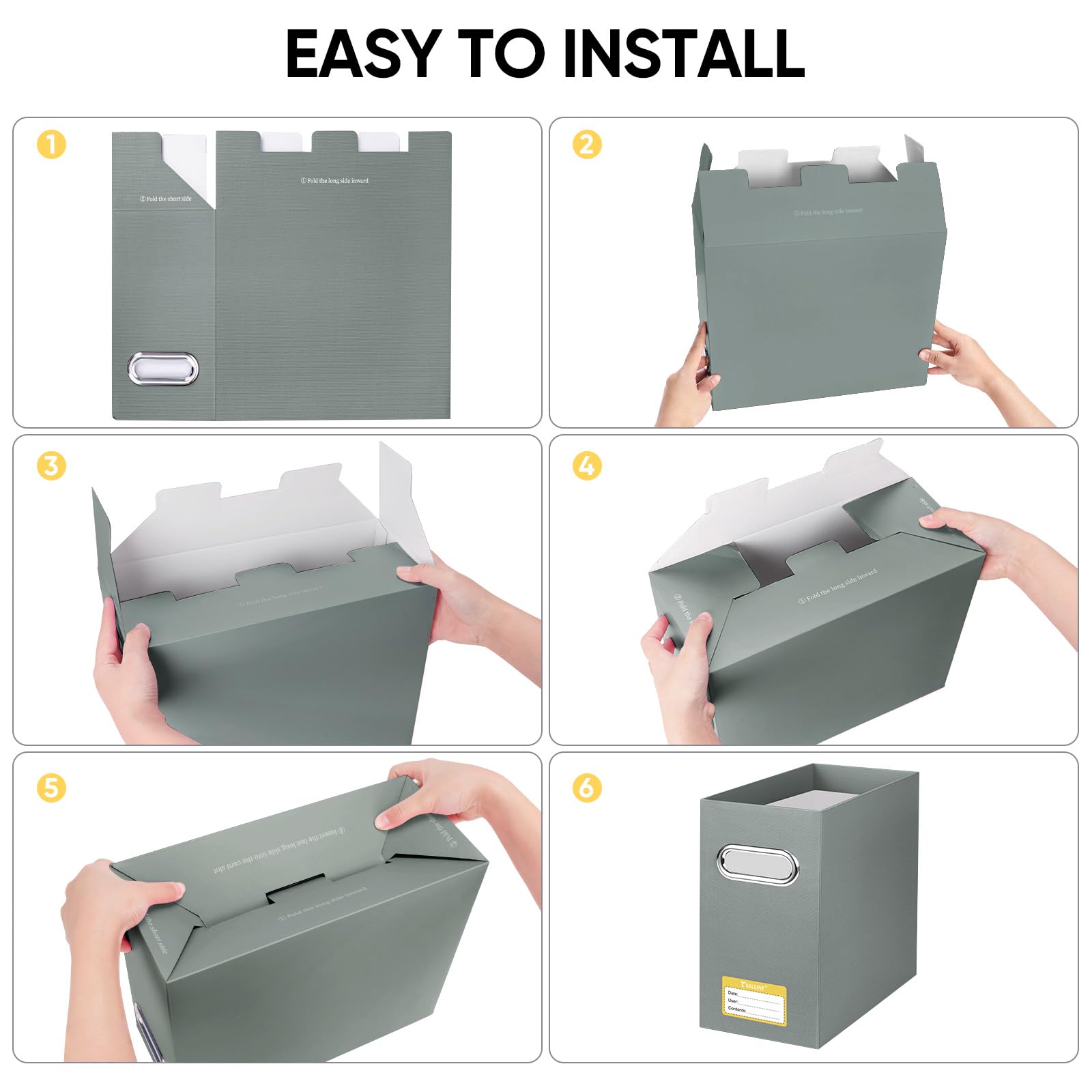 BALEINE Scatola organizer per documenti, in cartone, con manico, per formato lettera, portatile, pieghevole, da appendere, per casa e ufficio (confezione da 4, grigio)
