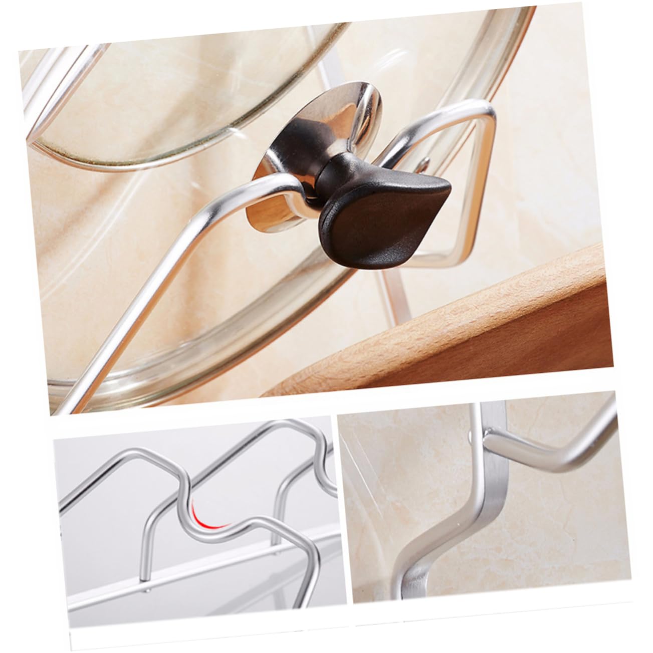 HAKIDZEL Pot Lid Organizer Multifunctional Wall Mount Storage Shelf with Water Tray Matte Finish Holds Pot Lids Space Saving Design for Kitchen and Stylish