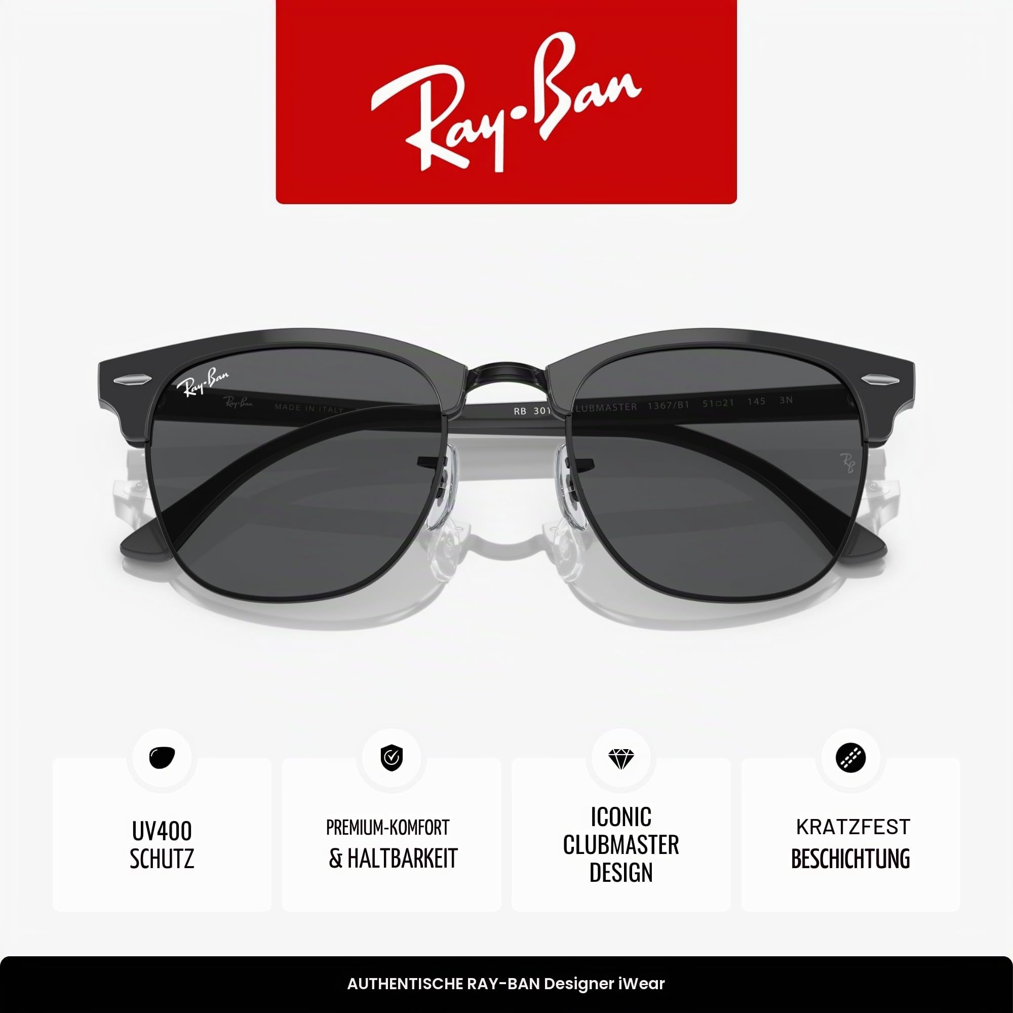 Ray-Ban RB3016 Clubmaster Square Sunglasses