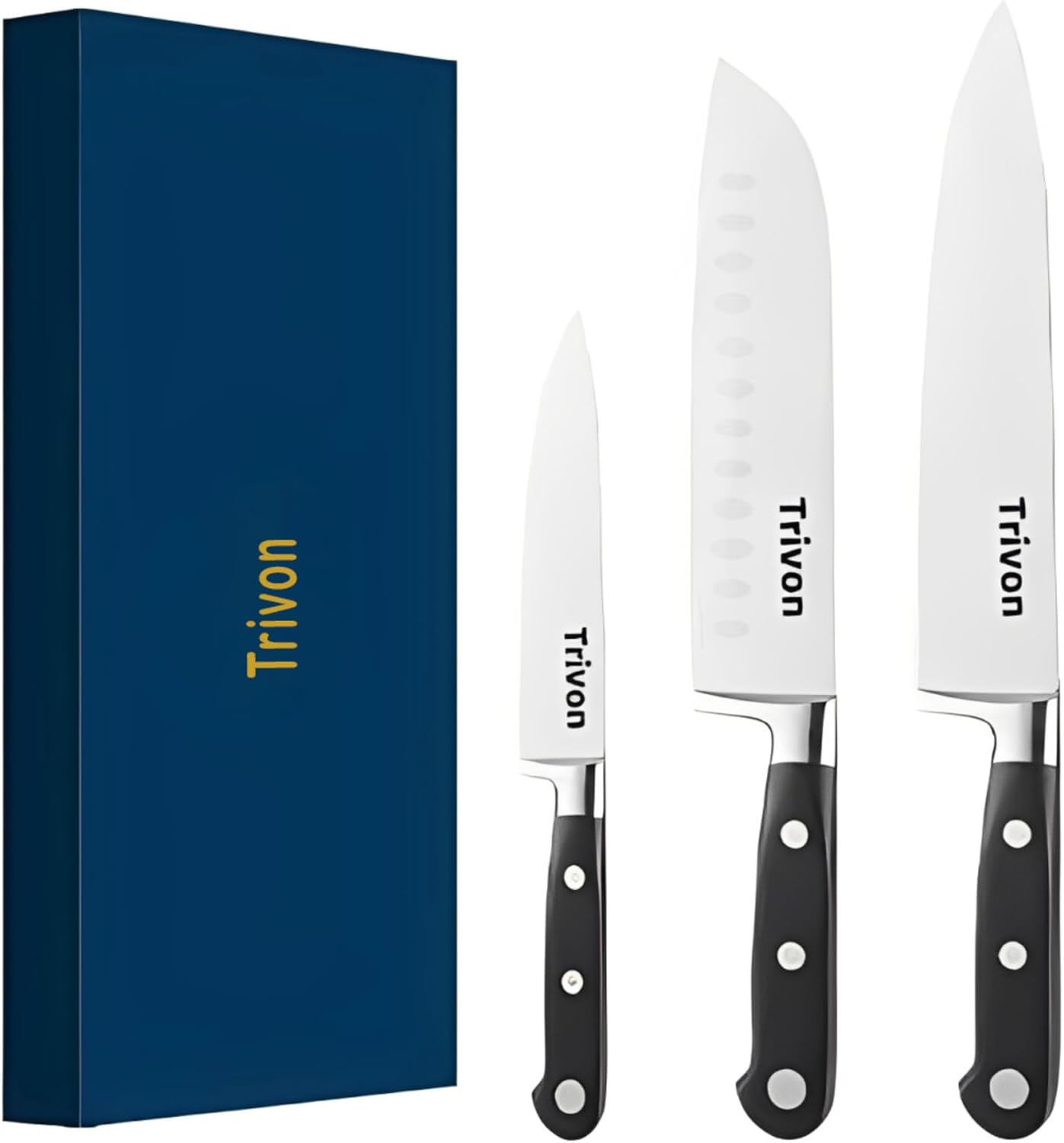 Trivon Kitchen Knife Set with Gift Box – 3-Piece Professional Chef Knife Set, Japanese High-Carbon Stainless Steel Ultra-Sharp Cooking Knives 8" Chef Knife + 7" Santoku + 5" Utility Knife