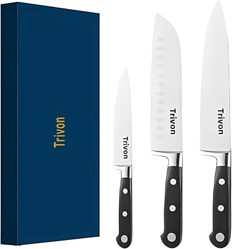 Trivon Juego de cuchillos de cocina con caja de regalo – Juego de cuchillos de chef profesional de 3 piezas, cuchillos de cocina japoneses de acero
