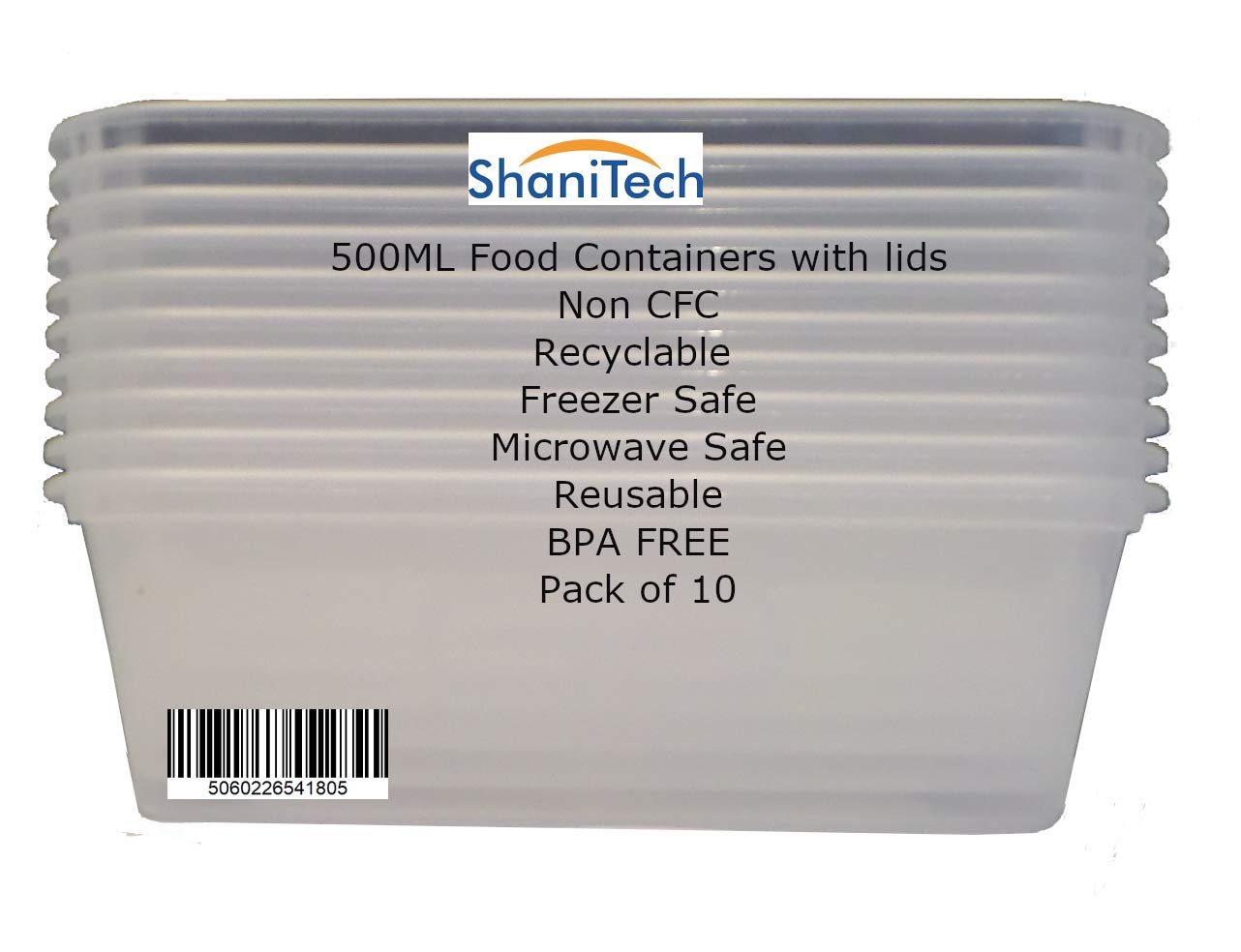 ShaniTech Pack of 10 Food Containers with Lids Heavy Duty Microwave & Freezer Safe Plastic Box Container (500ML)
