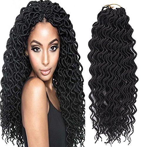 Yonova 6 Packs Curly Faux Locs Crochet Hair Deep Wavy Crochet Braids Synthetic Hair Crochet Extensions Dreadlocks Goddess Locs Braid Hair(20 Inch 1B)