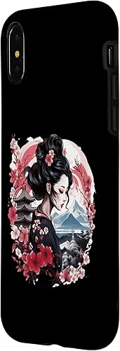 Miniatura 8 de iPhone 11 Pro Max Geisha japonesa con Monte Fuji y Pagoda Cherry Blossom Case