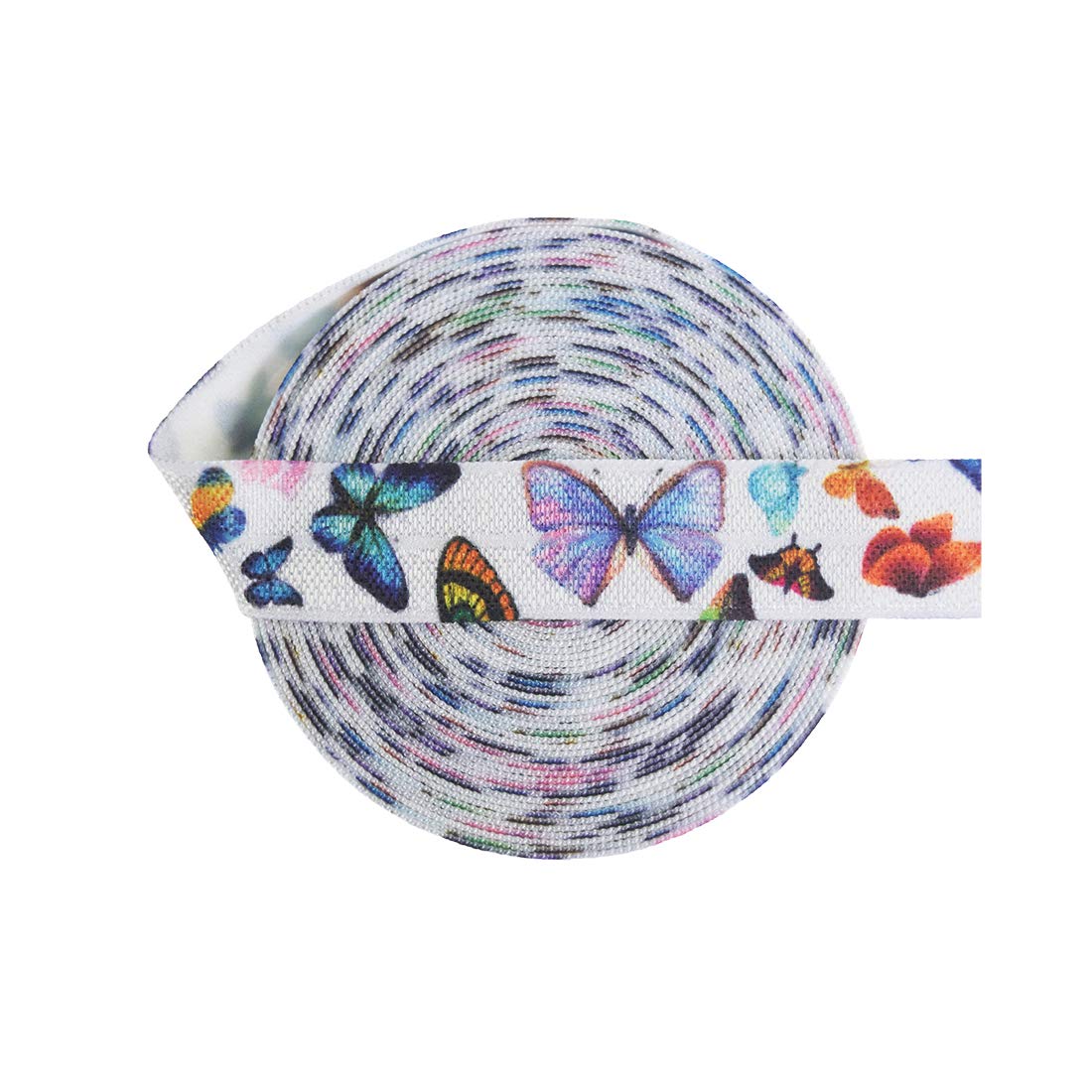 DIY PARK 2 Yard 5/8" 15mm Print Fold Over Elastic FOE Spandex Satin Band Baby Headband Hair Tie Tutu Dress Sewing Trim(Butterfly)