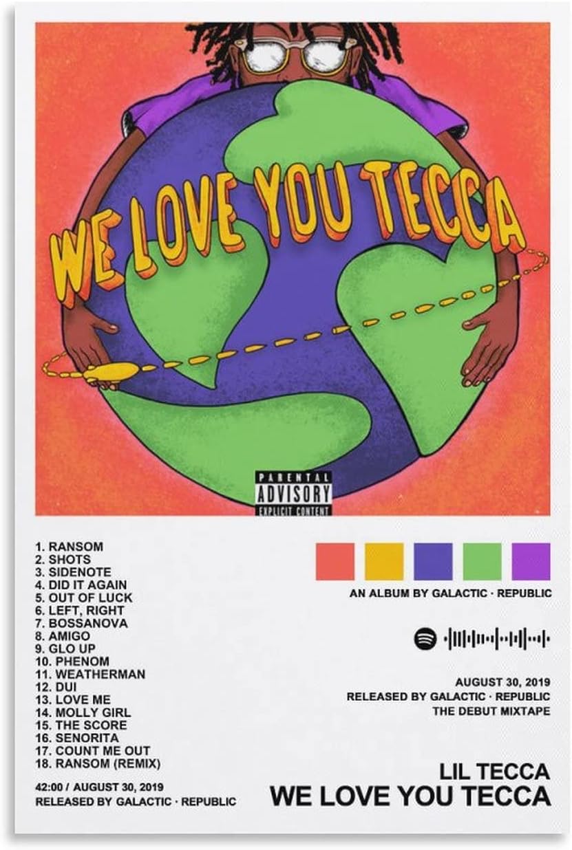 MEETJE Lil Tecca – We Love You Tecca Album Cover Canvas Posters for Room Aesthetic Gift Unframe:12x18inch(30x45cm)