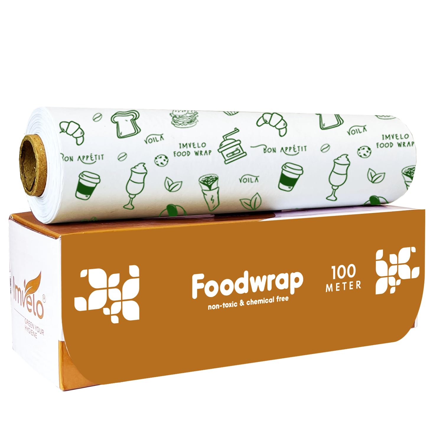 IMVELO Green Your Hygiene 100 Mtr Food Wrapping Paper Roll - Non-Stick, Oil Proof Butter Paper Roll, Foil Paper for Food