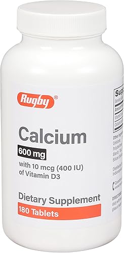 Rugby - Tabletas de calcio de 600 mg – Hecho con 10 mcg (400 UI) de vitamina D3 – Suplemento dietético – 180 unidades (1 paquete)