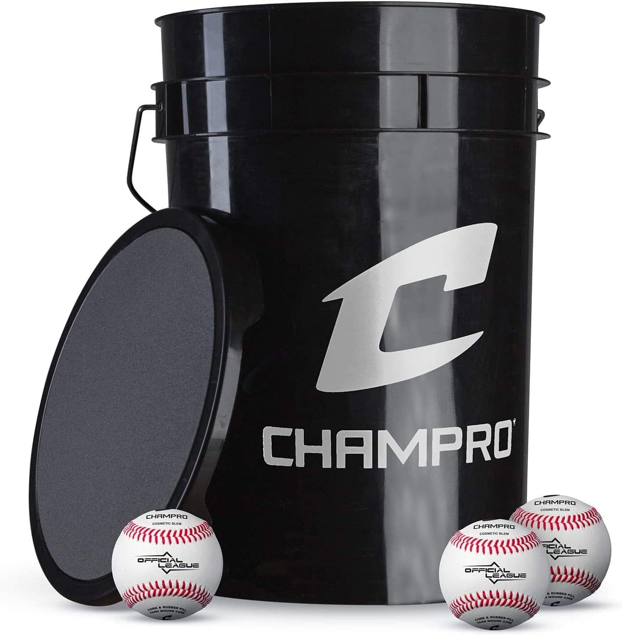 Champro 6-Gallon Bucket of 30 Official League Baseballs - Full Grain Leather Cover with Cosmetic Blem