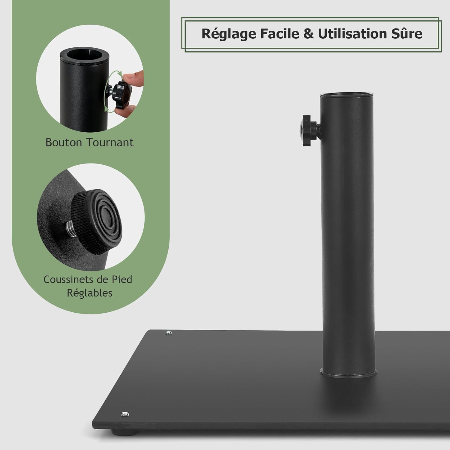 GOPLUS Pied de Parasol en Métal Robuste, Support de Parasol Carré avec Bouton Rotatif, Convient pour Mâts Φ 41/49 MM, pour Jardin, Terrasse, Plage (Noir)