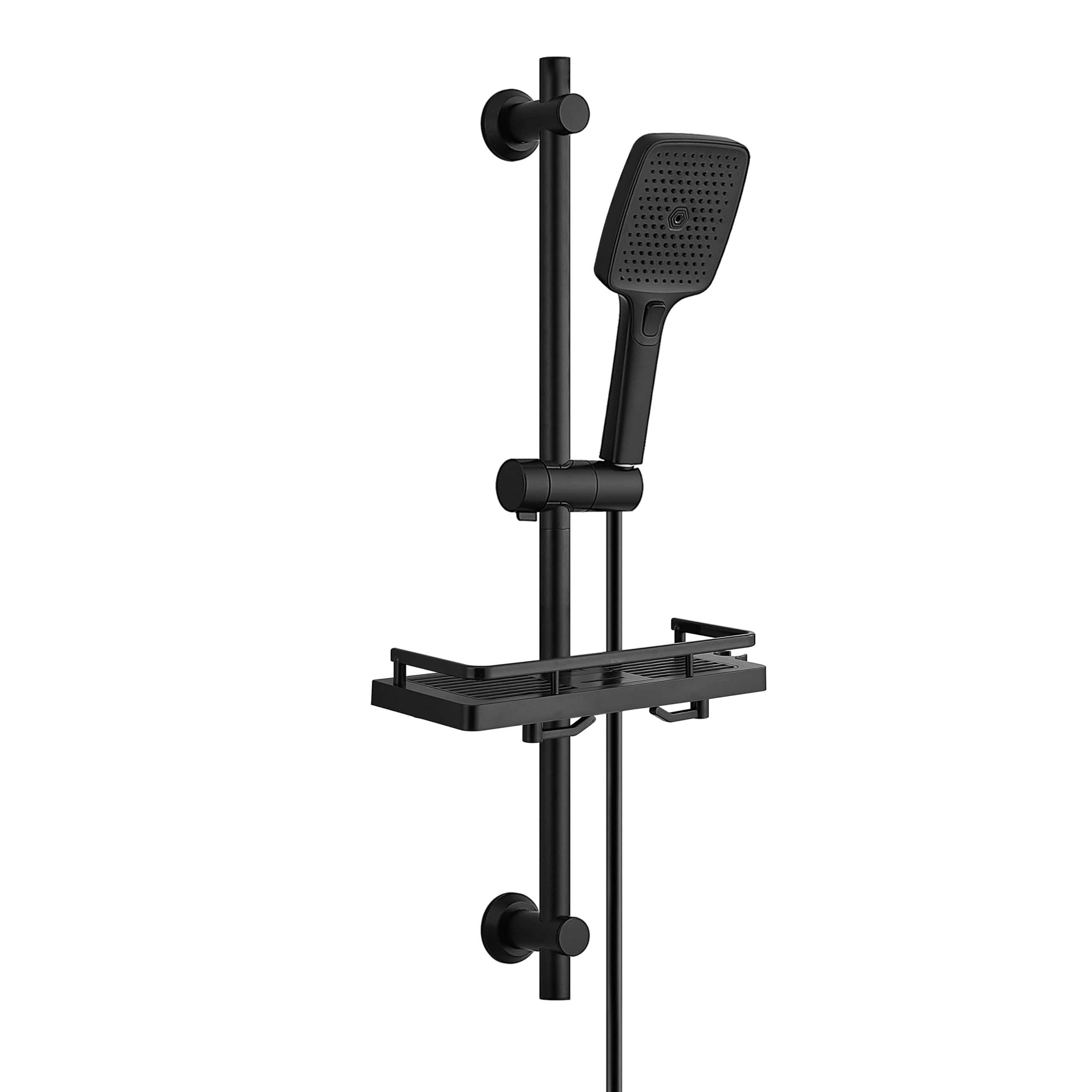 JOHO Shower Column without Mixer, Stainless Steel Shower Rod, 70 cm with Adjustable Shower Holder, Shower Riser Rail Adapting to Existing Holes with 3 Jet Shower and Shelf, Black โ image 1