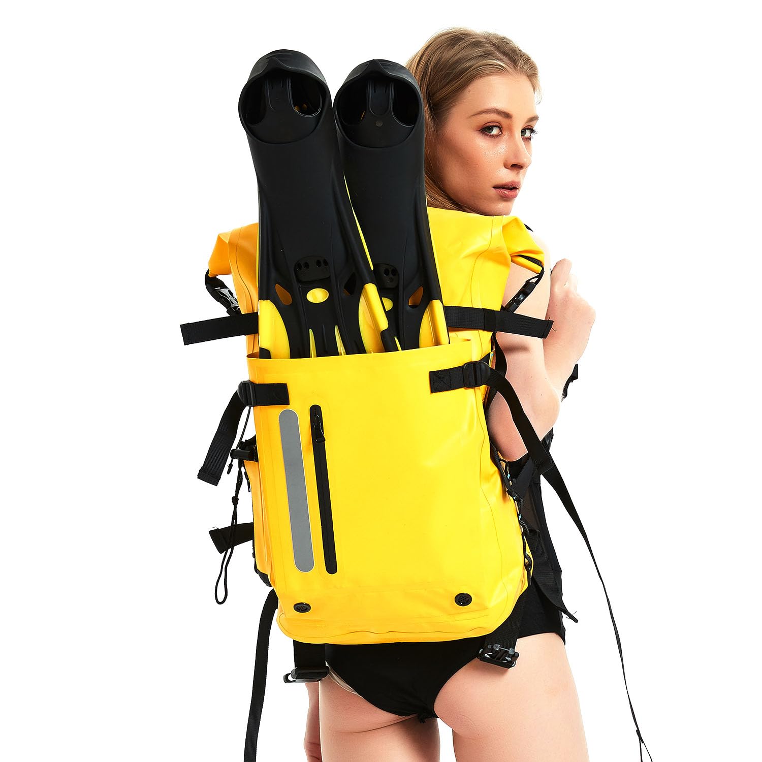 Borsa Nuoto Zaino impermeabile - Chiusura arrotolabile resistente, borsa stagna per pinne da sub e materiale da sub, unisex per adulti(White)