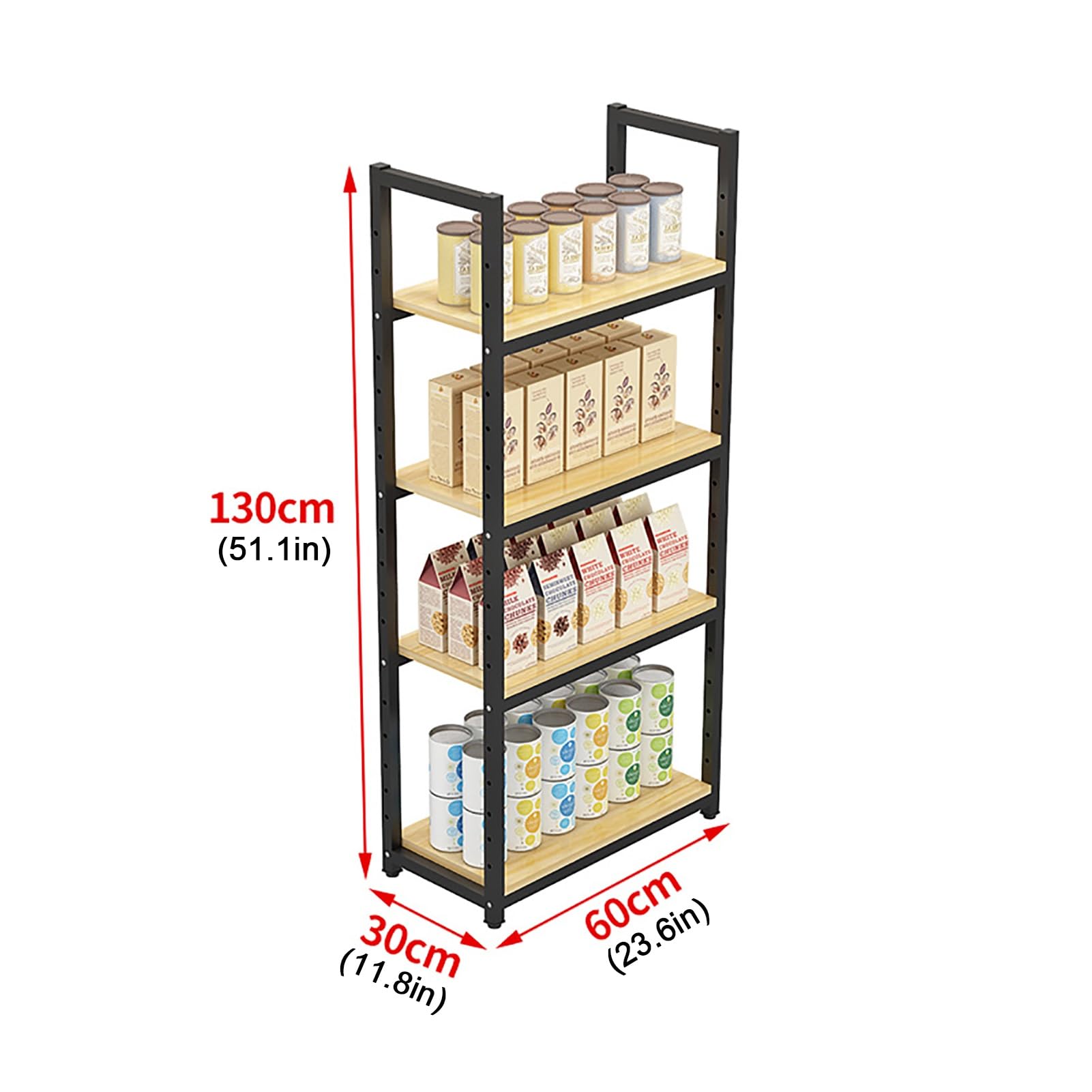 4-stöckiges Süßwaren-Verkaufsregal, Robustes Verkaufsregal für Süßigkeiten, Gemüse und Snacks, Industrieregal für den Einzelhandel, 60 x 30 x 130 cm,60x30x130cm