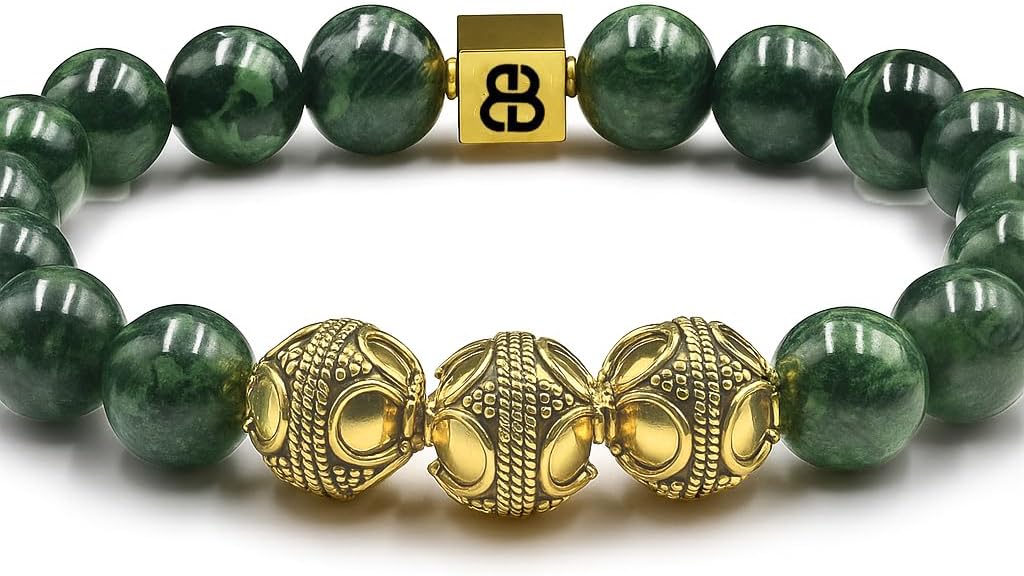 Kartini Studio Men's Jade and Gold Beads Bracelet, Jade Bracelet, Quality Bead Jewelry for Man