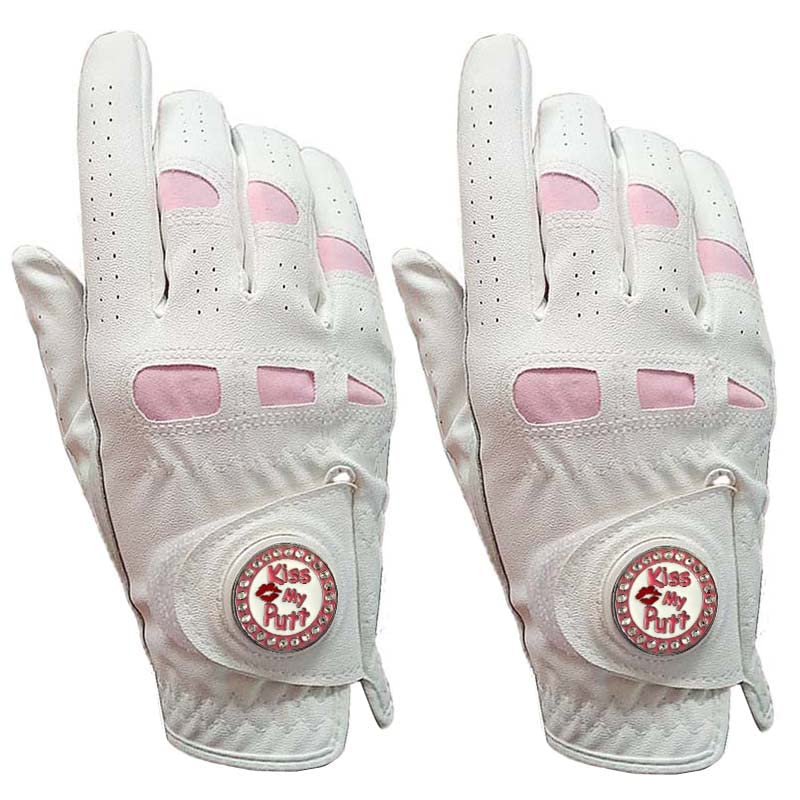 Golfhandschuhe 2 stücke Leder Golfhandschuhe Frauen mit Bling Ball Marker Extra Grip links rechts Hand Rosa Fit Damen Mädchen Golfspieler Golfhandschuhe Damen ( Color : Worn on Right Hand , Size : S )