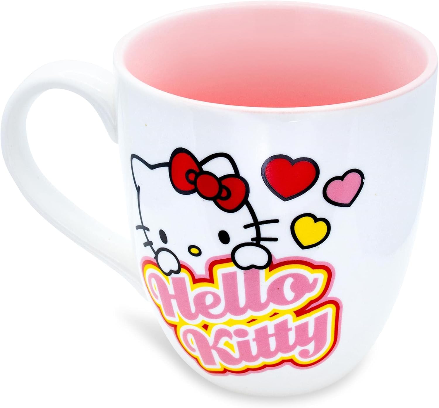 Silver Buffalo Sanrio Hello Kitty Hearts Ceramic Mug | BPA-Free Coffee Cup For Espresso, Tea | Holds 18 Ounces