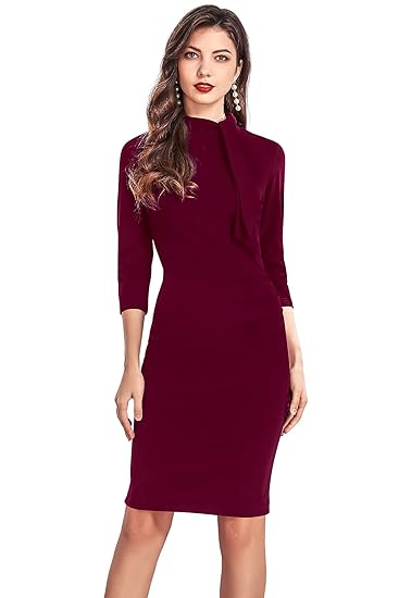 Shopping Zone Designer Womans/Girls Bodycon Stretchable Round Neck 3/4 Sleeve Knee Length Knitting Fabric Dress