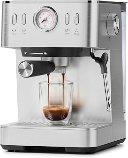 Compact Espresso Machine with Temperature Display & Milk Frother | 20 Bar Pump, Fast Brew, Easy to Use, Stainless Steel, 50oz Removable Water Tank, Cappuccino & Latte Machine for Home, Silver