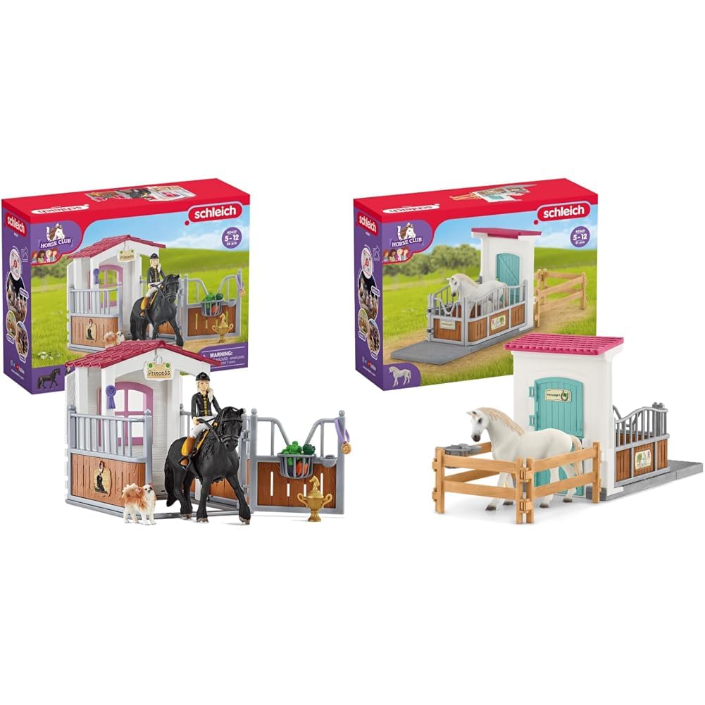 SCHLEICH 42569 Horse Club Pferdebox mit Horse Club Tori & Princess & 42569 Horse Club Pferdebox, 21 Teile Spielset Pferde Figur und gemütlicher Pferdebox, Spielzeug für Kinder ab 5 Jahren