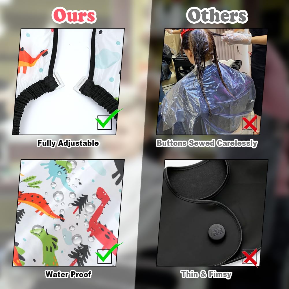 Capas de Peluquería para Niños, Impermeable Capa de Peluquería Infantil con Cepillo y Peineta, Capas de Barbero para Uso en Estudio y Hogar, Dinosaurio Blanco de Dibujos Animados — view 6