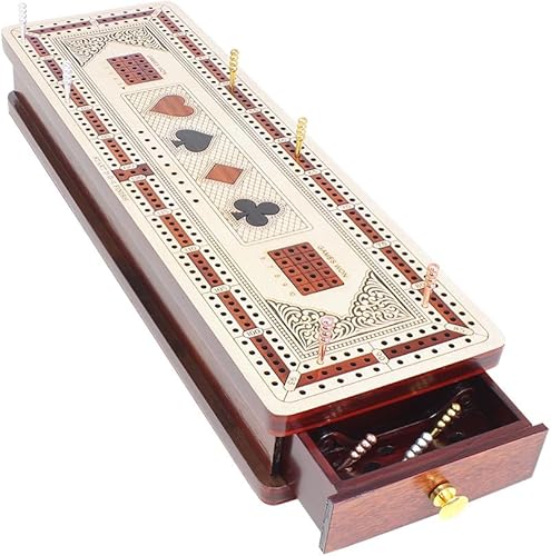 Miniatura 4 de Tabla continua de 3 pistas para cuna en arce y madera de sangre. Símbolos de tarjetas con incrustaciones (trajes) + cajón de almacenamiento para