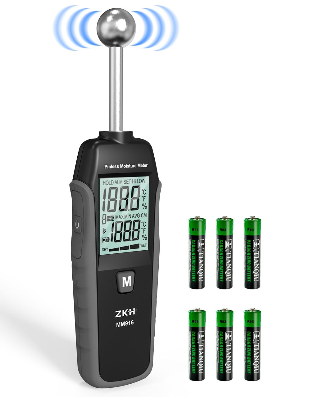 ZKH Pinless Moisture Meter HIT-MM916 with included batteries