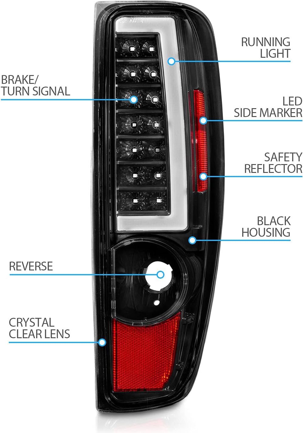 AmeriLite for 2004-2012 Chevy Colorado GMC Canyon Black C-Type LED Tube Tail Lights Pair - Passenger and Driver Side