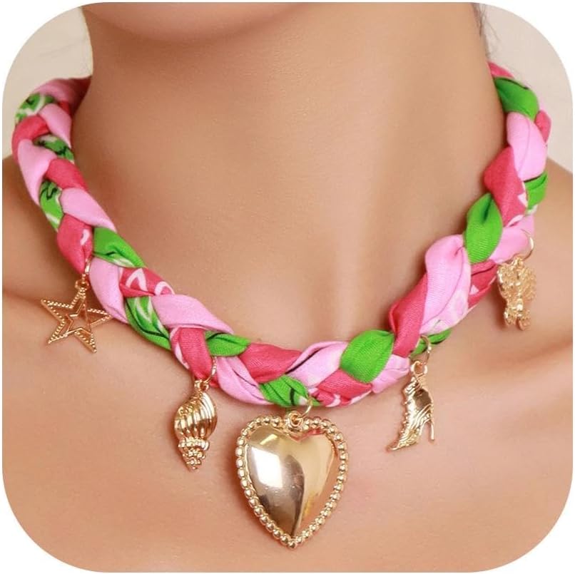 Coiris Scarf Necklace for Women Bandana Charm Western Heart Pendant Boho Summer Beach Necklace Jewelry for Women