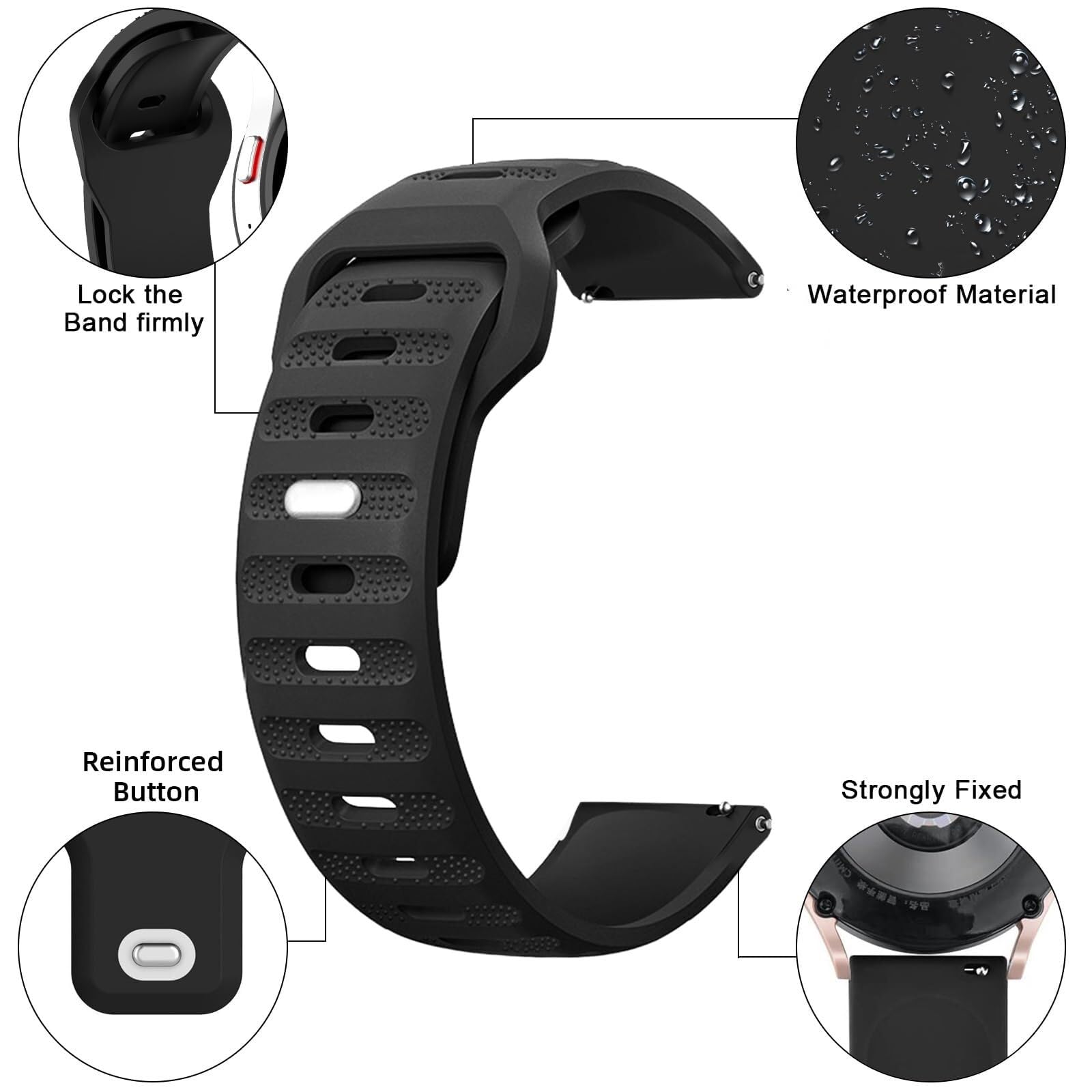 Cinturini per orologio robusti da 3 pezzi 20mm 22mm, cinturino per orologio a sgancio rapido con fibbia quadrata in metallo ridisegnata, cinturini sportivi di ricambio in morbido silicone trasp
