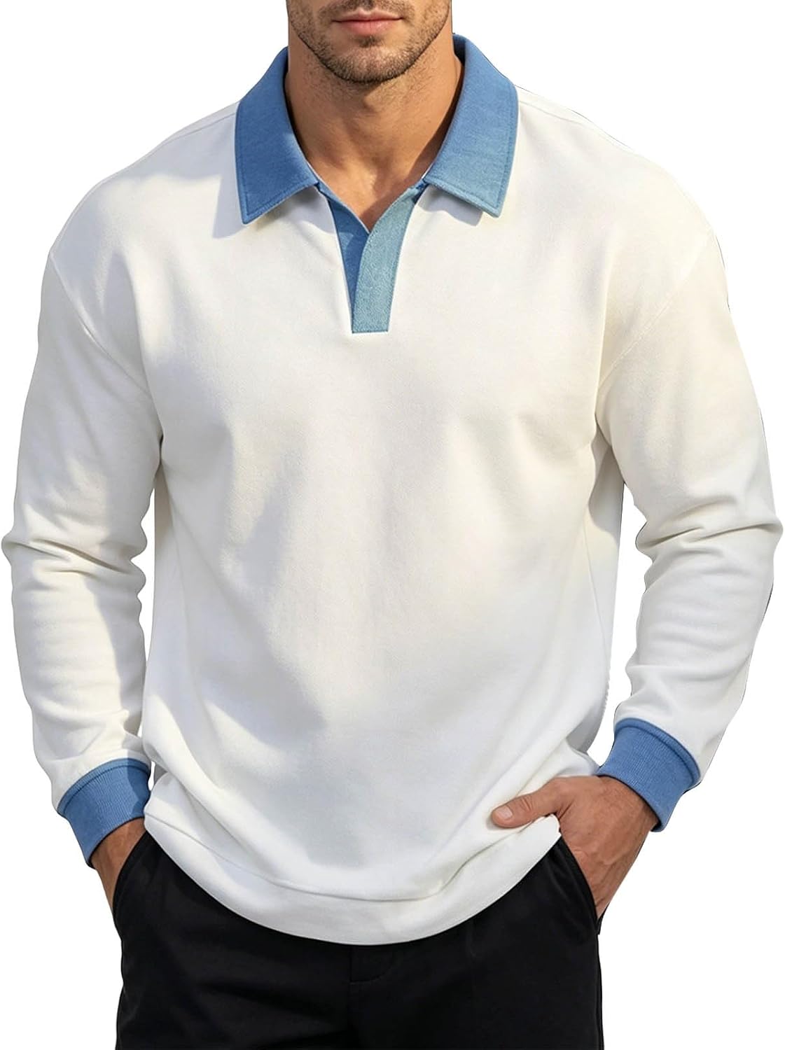 Men's Long Sleeve Shirt Casual Pullover Golf Shirt | Collar , Long Sleeve Coverage, Soft Stretch Feel, For Golf, Office Casual, Travel, And Daily Wear
