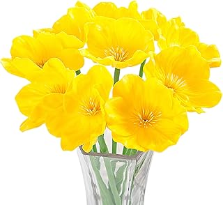 ZXCFTG Confezione da 10 fiori di papaveri artificiali, 33 cm, in poliuretano, con stelo lungo e stame giallo, finto anemone, papavero per bouquet di nozze, composizione floreale centrotavola