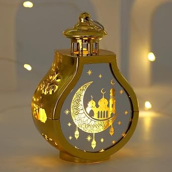 Ramadan Decorations, Moon Lamp 2025 LED Lantern Lights Eid Mubarak Ornaments Festival For Home Bedroom Decor Operated gold