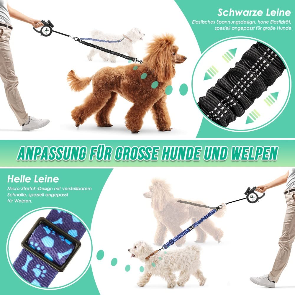 MingXpet Doppel-Hundeleine – Verstellbar, 360° Drehbar, Reflektierend, Für 2 Hunde