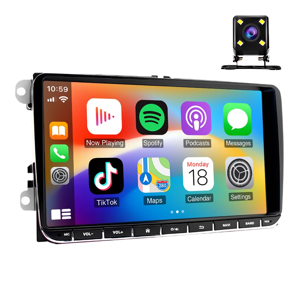 2+32G Autoradio per VW Polo 2009-2013 con Carplay Android Auto, 9 pollici Touchscreen Lettore Ricevitore Multimediale Digitale con Bluetooth WiFi FM RDS SWC telecamera di retromarcia