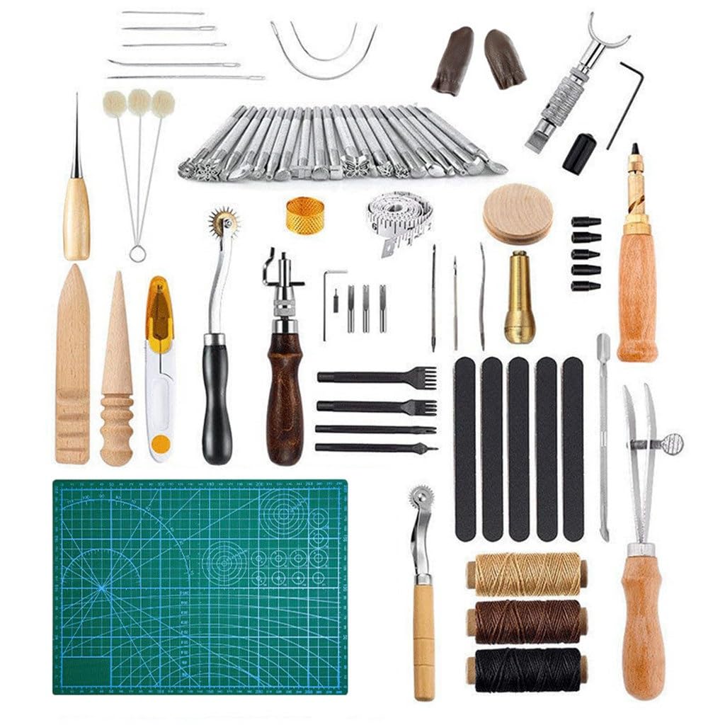 Juego de 50 Piezas de artículos de Cuero Hechos a Mano para Coser a Mano, Juego de Herramientas de Cuero para Bricolaje, Juego de Cuero Hecho a Mano