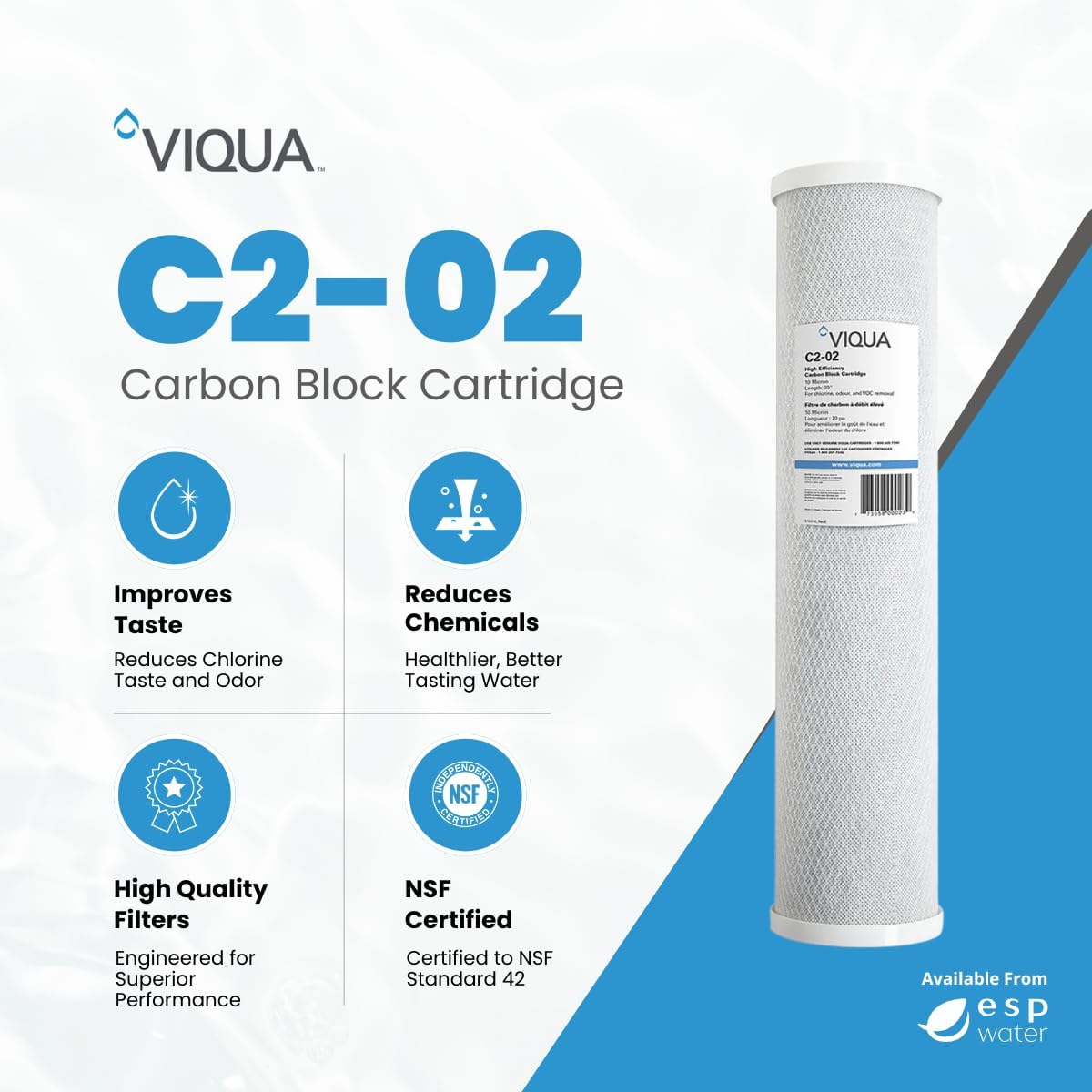 Viqua C2-02 Carbon Block Filter 10-Micron 4.5" x 20" or VIQUA IHS12-D4, IHS22-D4, and IHS22-E4 Systems