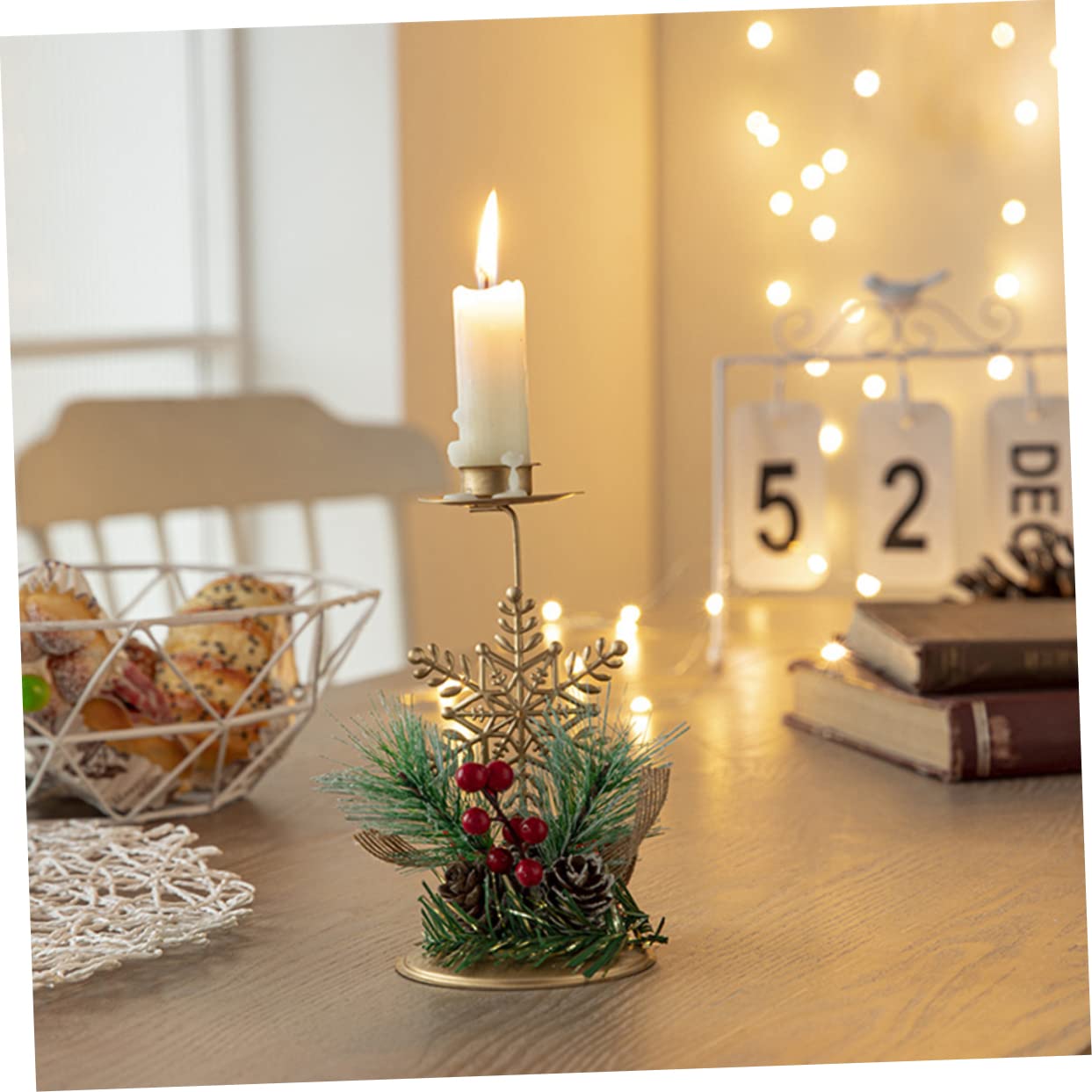 5 Piezas Portavelas navideño de Forjado Soporte de Cono candelabro para Escritorio Christmas Lights Xmas Decorations Adornos navideños sujetavelas candelabros Base de Vela Cabilock