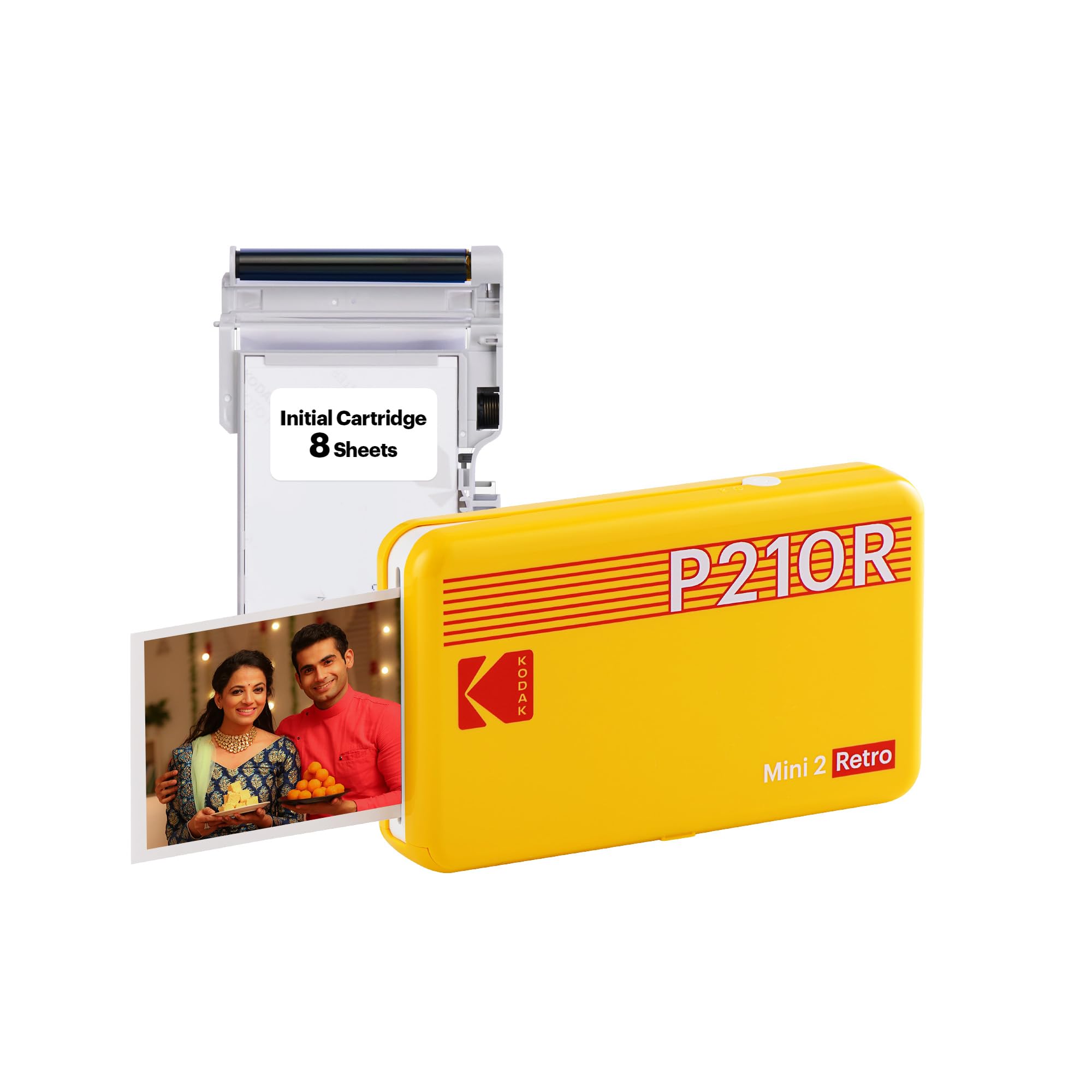 KODAK Mini 2 Retro 4PASS Portable Photo Printer (2.1x3.4 inches) + 8 Sheets, Yellow
