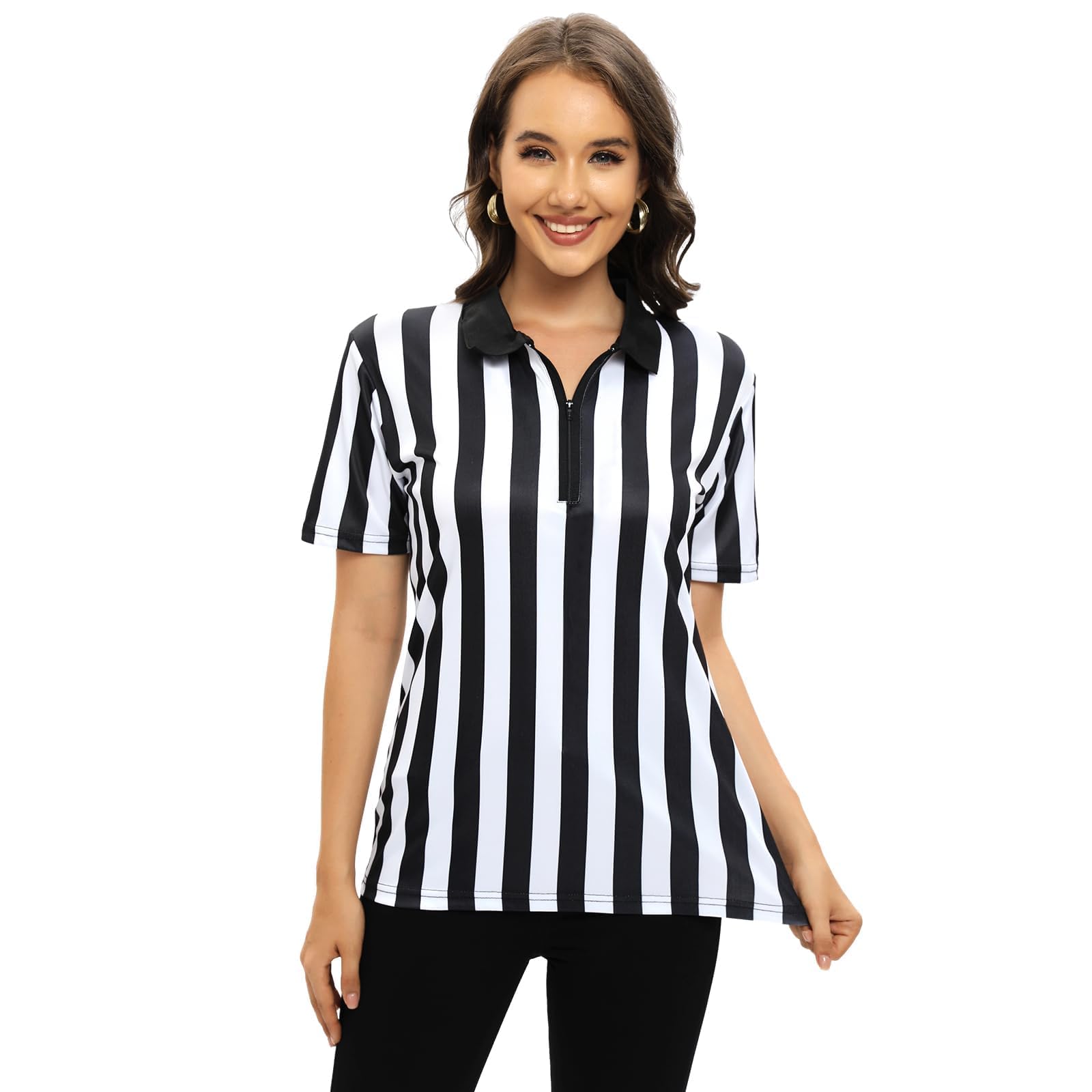 Maillot d'arbitre pour Femme, Uniforme d'arbitre Officiel, Maillot d'arbitre de Basket-Ball et de Football, t-Shirt d'arbitre rayé Noir et Blanc