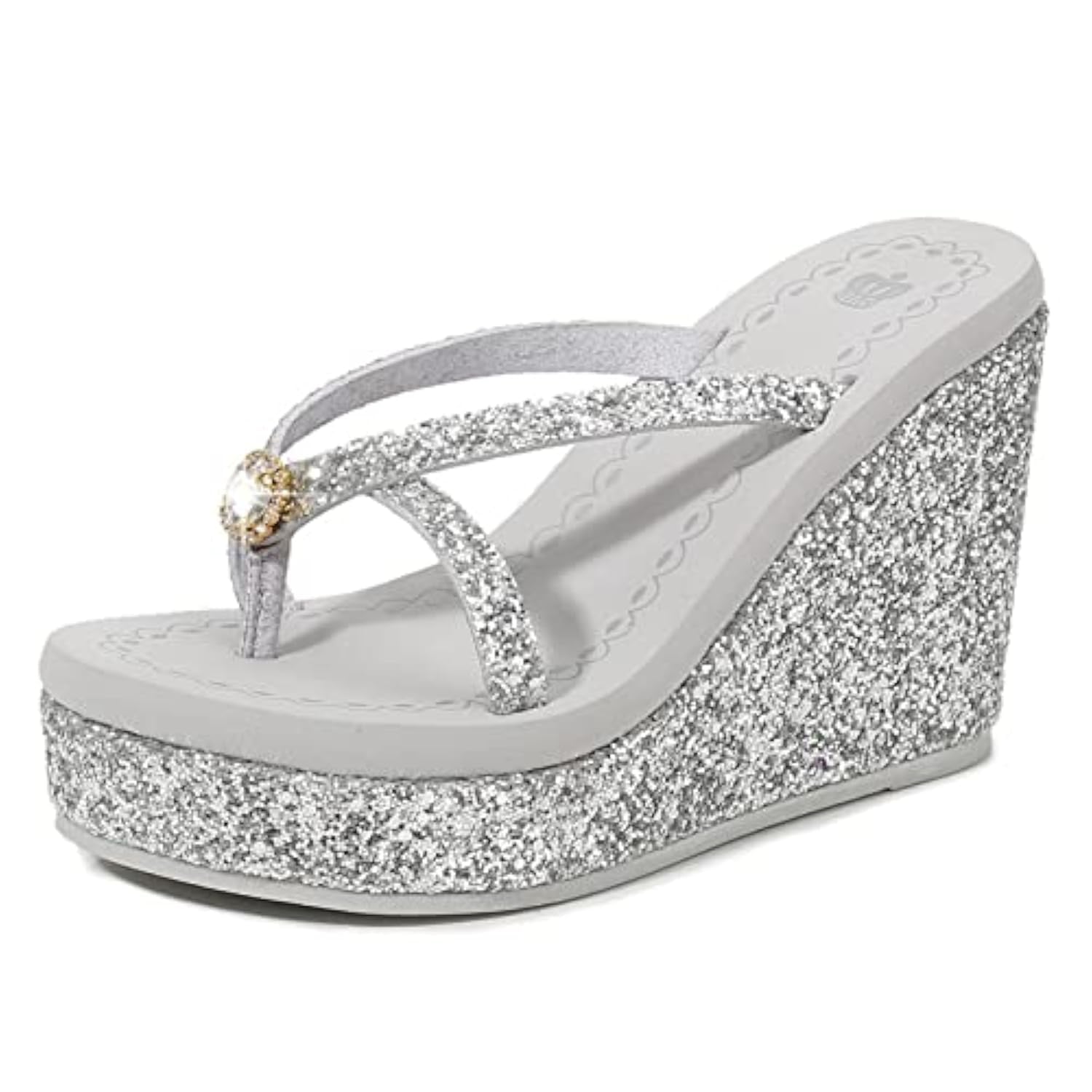 Vannida Women's Super High Heel Platform Sequin Diamond Flip Flops Shiny Sequin Wedge Non-Slip Comfortable Flip Flops.